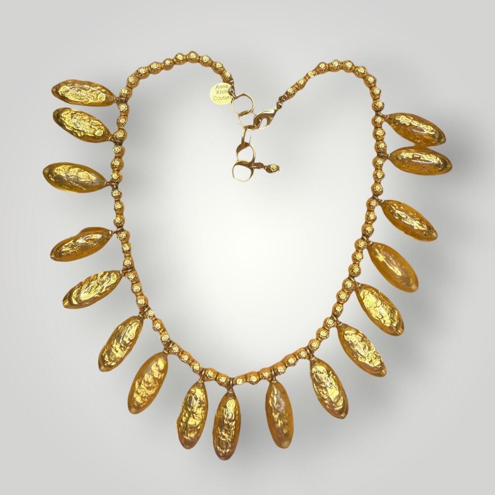 RARE Vintage Anne Klein Couture Hammered Gold Tone Runway Statement Necklace